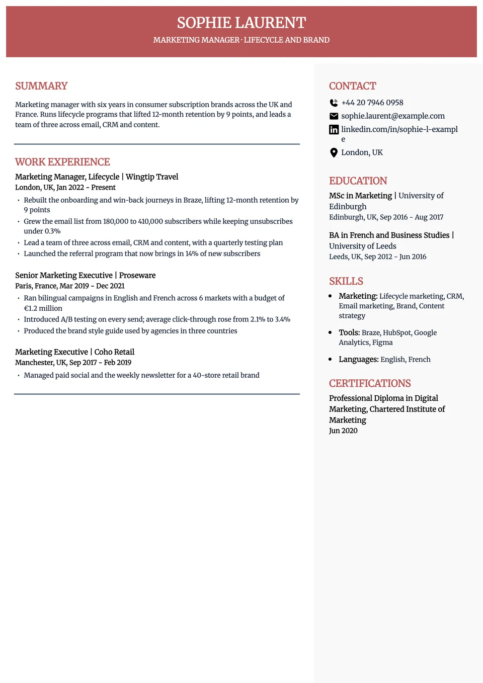 Boardroom resume template, two columns