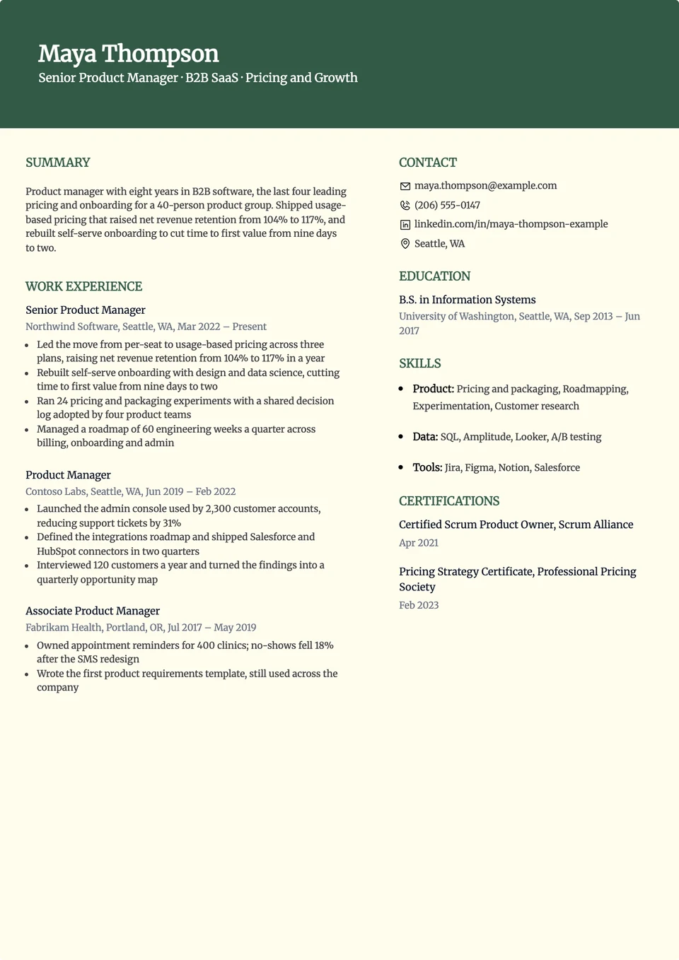 Evergreen resume template, two columns