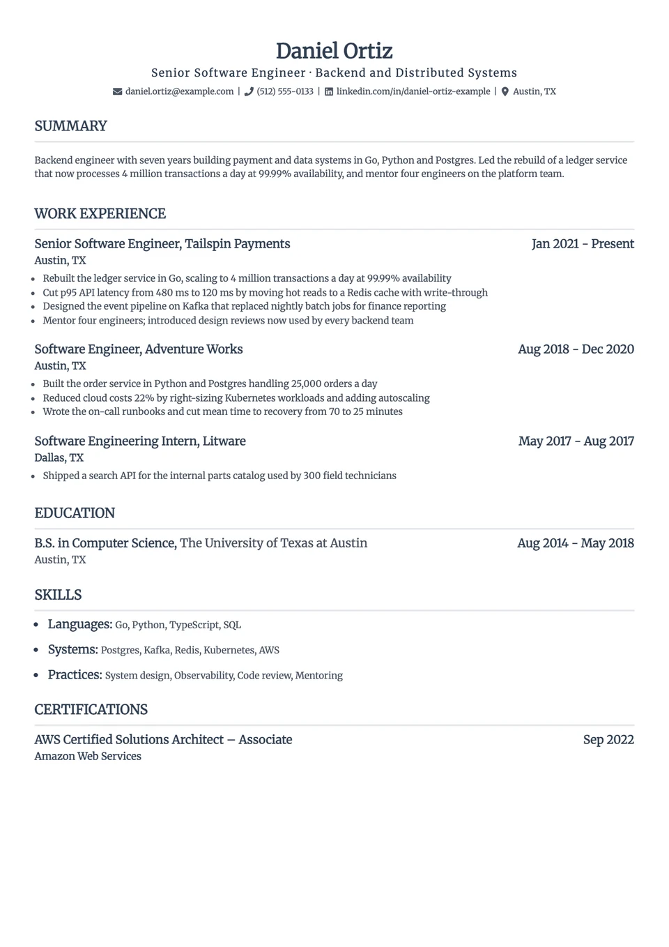 Foundation resume template, one column