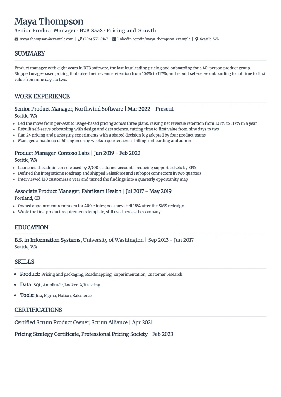 Heritage resume template, one column