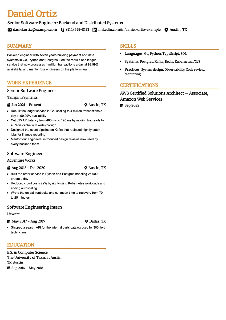 Keystone resume template, two columns