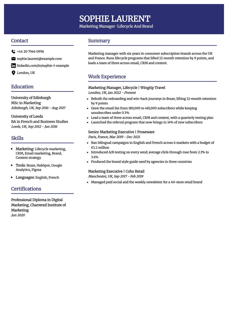 Prism resume template, two columns
