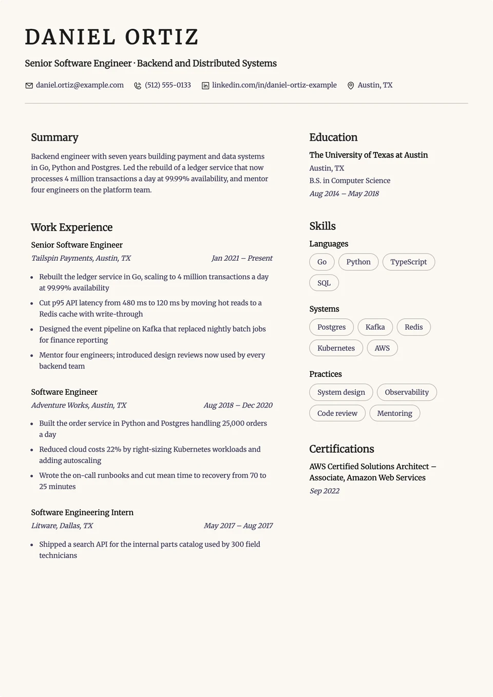 Studio resume template, two columns