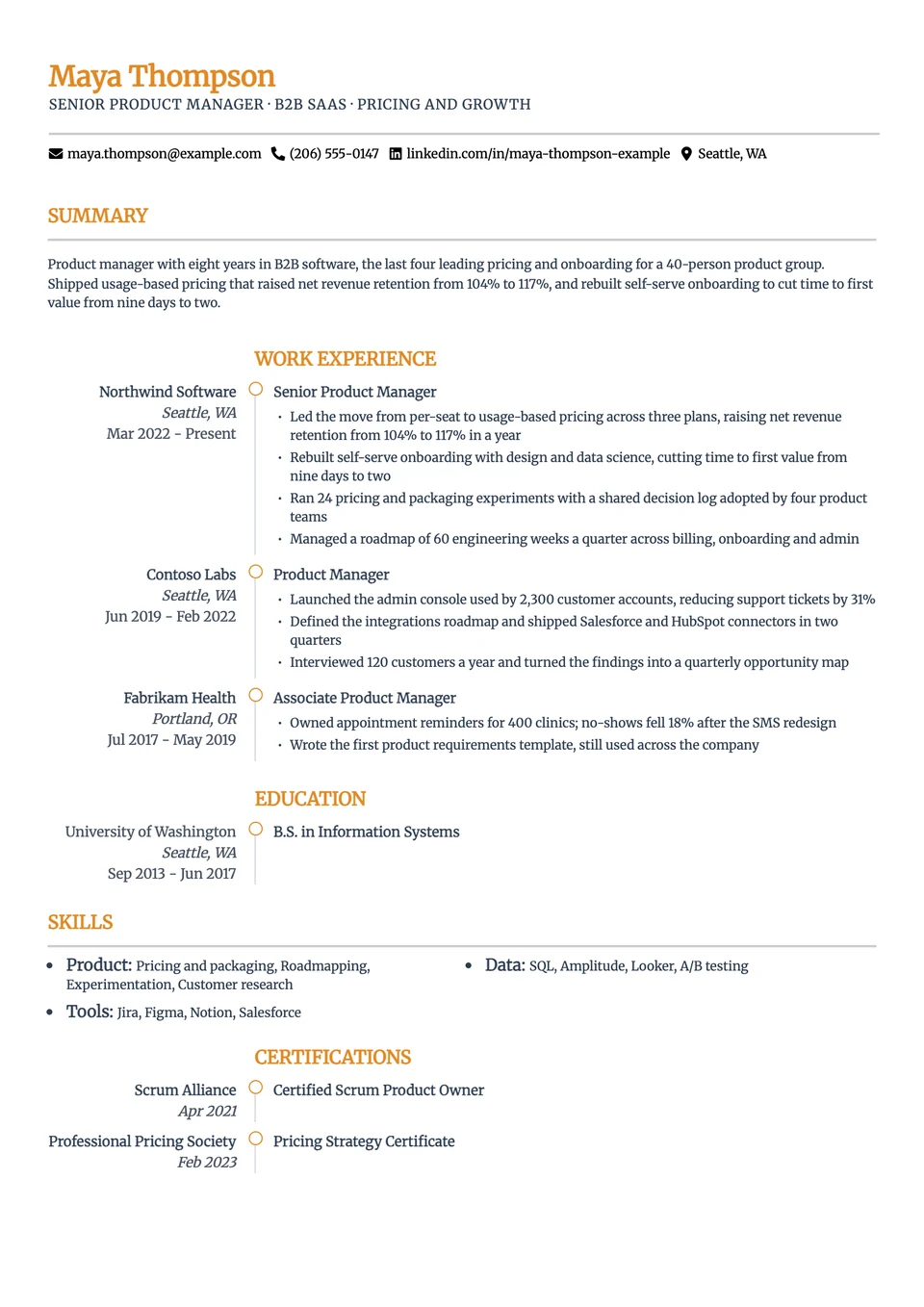 Summit resume template, one column